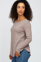 Taupe Basic Waffle Knit Long Sleeve Top