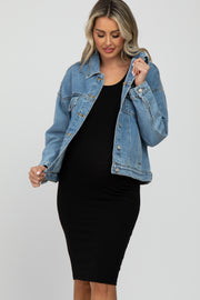 Blue Basic Maternity Denim Jacket