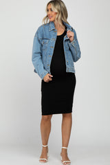 Blue Basic Maternity Denim Jacket