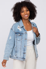 Light Blue Distressed Denim Maternity Jacket