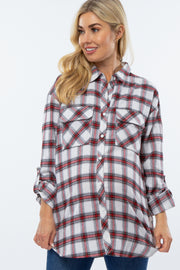 White Plaid Maternity Flannel Maternity Top