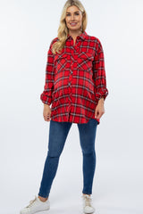 Red Plaid Flannel Maternity Top