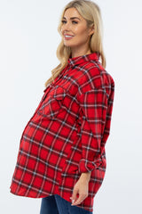 Red Plaid Flannel Maternity Top