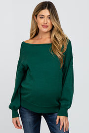 Emerald Green Boat Neck Bubble Sleeve Maternity Sweater