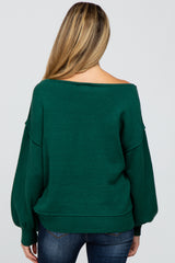 Emerald Green Boat Neck Bubble Sleeve Maternity Sweater