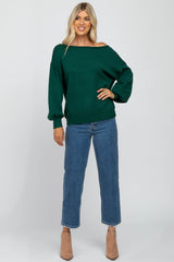 Emerald Green Boat Neck Bubble Sleeve Sweater