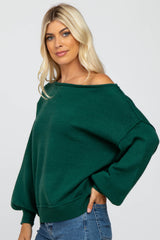 Emerald Green Boat Neck Bubble Sleeve Sweater