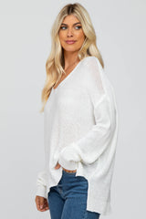 White Side Slit Knit Sweater