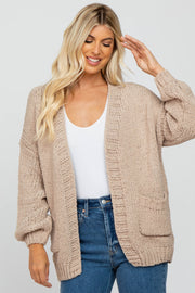 Taupe Oversized Bubble Sleeve Cardigan