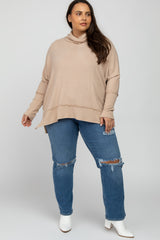 Beige Soft Knit Dolman Sleeve Cowl Neck Plus Top