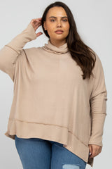 Beige Soft Knit Dolman Sleeve Cowl Neck Plus Top