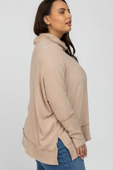 Beige Soft Knit Dolman Sleeve Cowl Neck Plus Top