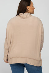 Beige Soft Knit Dolman Sleeve Cowl Neck Plus Top