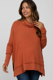 Orange Soft Knit Dolman Sleeve Cowl Neck Maternity Top