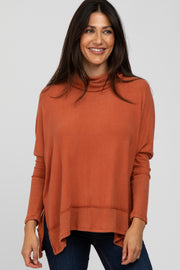 Orange Soft Knit Dolman Sleeve Cowl Neck Top