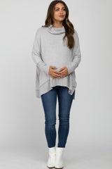 Heather Grey Soft Knit Dolman Sleeve Cowl Neck Maternity Top