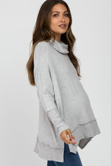 Heather Grey Soft Knit Dolman Sleeve Cowl Neck Maternity Top