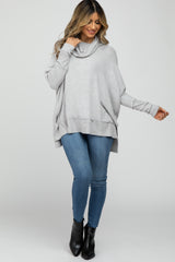 Heather Grey Soft Knit Dolman Sleeve Cowl Neck Top