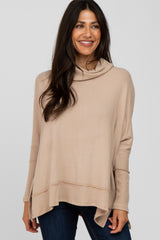 Beige Soft Knit Dolman Sleeve Cowl Neck Top