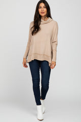 Beige Soft Knit Dolman Sleeve Cowl Neck Top