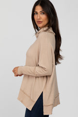 Beige Soft Knit Dolman Sleeve Cowl Neck Top