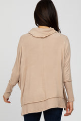 Beige Soft Knit Dolman Sleeve Cowl Neck Top