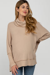 Beige Soft Knit Dolman Sleeve Cowl Neck Maternity Top