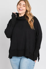 Black Soft Knit Dolman Sleeve Cowl Neck Plus Top