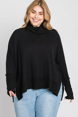 Black Soft Knit Dolman Sleeve Cowl Neck Plus Top