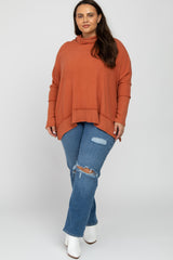 Orange Soft Knit Dolman Sleeve Cowl Neck Plus Top