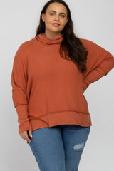 Orange Soft Knit Dolman Sleeve Cowl Neck Maternity Plus Top