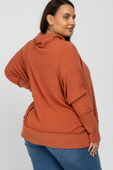 Orange Soft Knit Dolman Sleeve Cowl Neck Plus Top