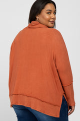 Orange Soft Knit Dolman Sleeve Cowl Neck Maternity Plus Top