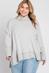 Heather Grey Soft Knit Dolman Sleeve Cowl Neck Plus Top