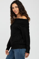 Black Off Shoulder Foldover Sweater