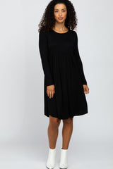 Black 3/4 Sleeve Babydoll Maternity Dress