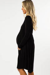 Black 3/4 Sleeve Babydoll Maternity Dress