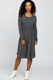 Charcoal 3/4 Sleeve Babydoll Dress