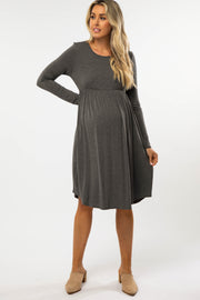 Charcoal 3/4 Sleeve Babydoll Maternity Dress