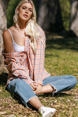 Faded Orange Plaid Button Down Top