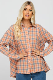 Faded Orange Plaid Button Down Top