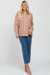 Faded Orange Plaid Button Down Top