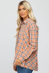 Faded Orange Plaid Button Down Top