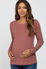 Mauve Pointelle Knit Long Sleeve Maternity Top