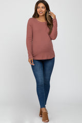 Mauve Pointelle Knit Long Sleeve Maternity Top