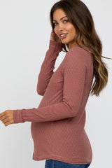 Mauve Pointelle Knit Long Sleeve Maternity Top