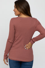 Mauve Pointelle Knit Long Sleeve Maternity Top