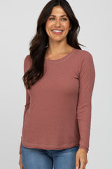 Mauve Pointelle Knit Long Sleeve Maternity Top