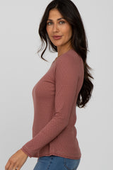 Mauve Pointelle Knit Long Sleeve Top