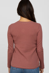 Mauve Pointelle Knit Long Sleeve Top